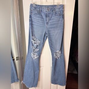American Eagle Curvy Ripped Super High Rise Flare Jeans